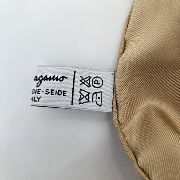 Vintage Ferragamo Silk Scarf Tan Floral Motif w/ Geometric Strips - Picture 4 of 4